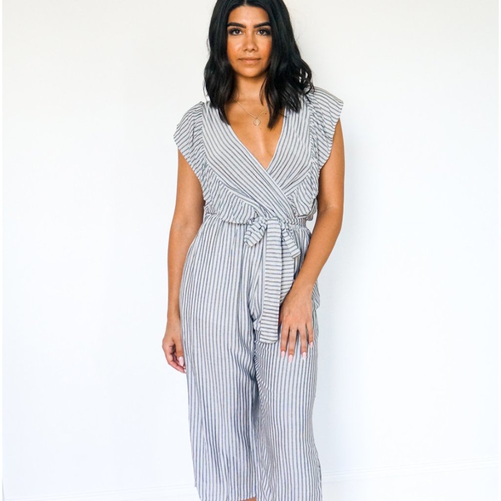 NWT Ruffled striped midi jumpsuit